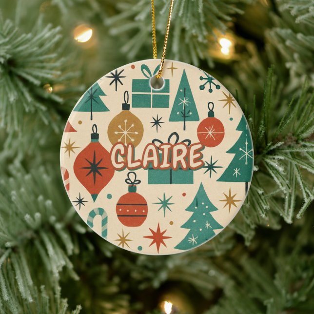 Ornamento De Cerâmica Geométrico de Feriado Moderno do Meio século Retro (Árvore)