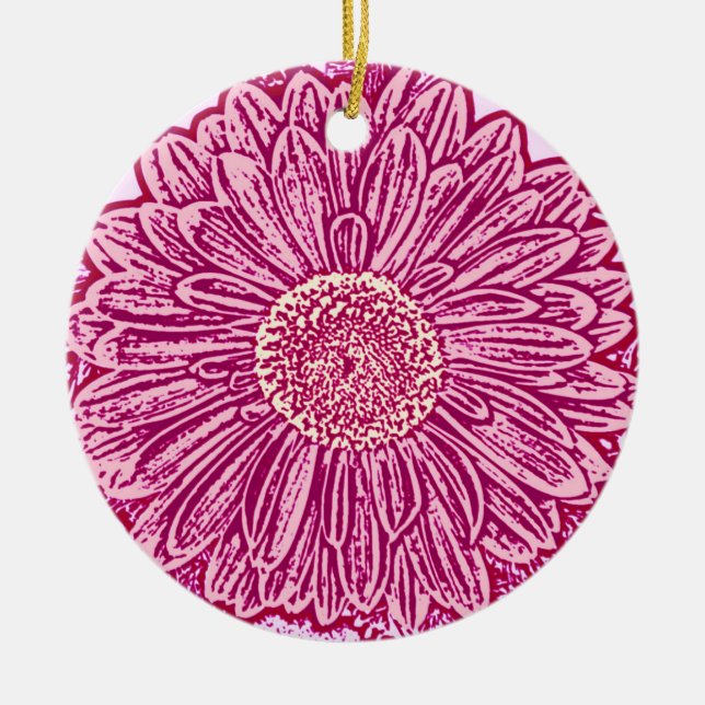 Ornamento De Cerâmica Gerbera Daisy Block Impressão - tons de rosa (Frente)