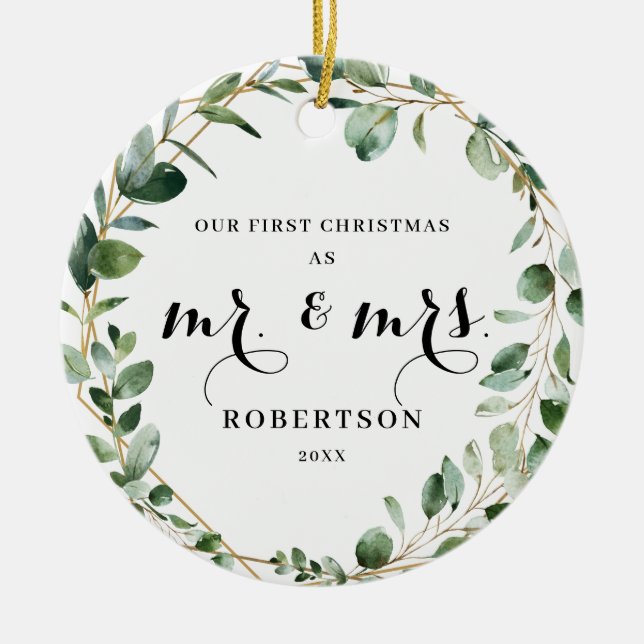 Ornamento De Cerâmica Gerência Geométrica Elegante Primeiro Natal (Frente)