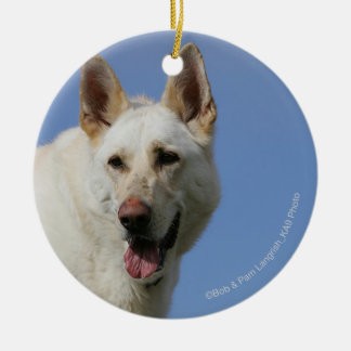 Ornamento De Cerâmica German shepherd branco