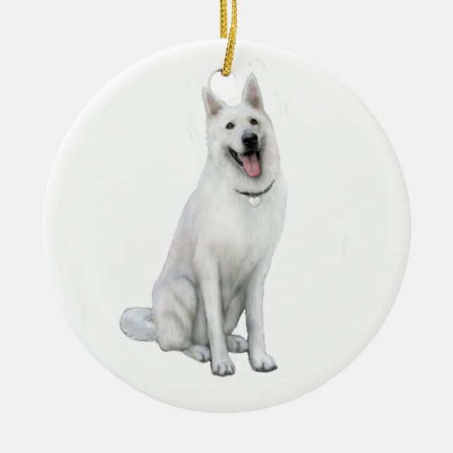 Ornamento De Cerâmica German shepherd - Branco (Frente)