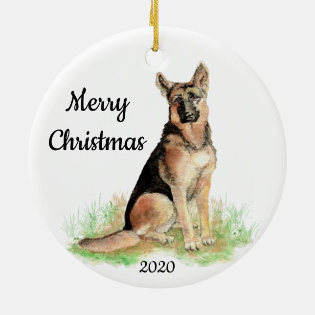 Ornamento De Cerâmica German shepherd de Aquarela de Natal Datado Person (Traseira)