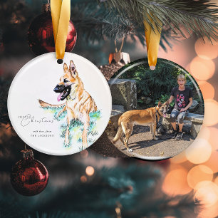 Ornamento De Cerâmica German shepherd de Aquarela Foto Malinois Belga