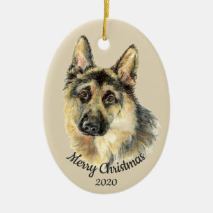 Ornamento De Cerâmica German shepherd de Aquarela Personalizada de Natal