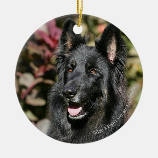 Ornamento De Cerâmica German shepherd de cabelos compridos preto (Frente)