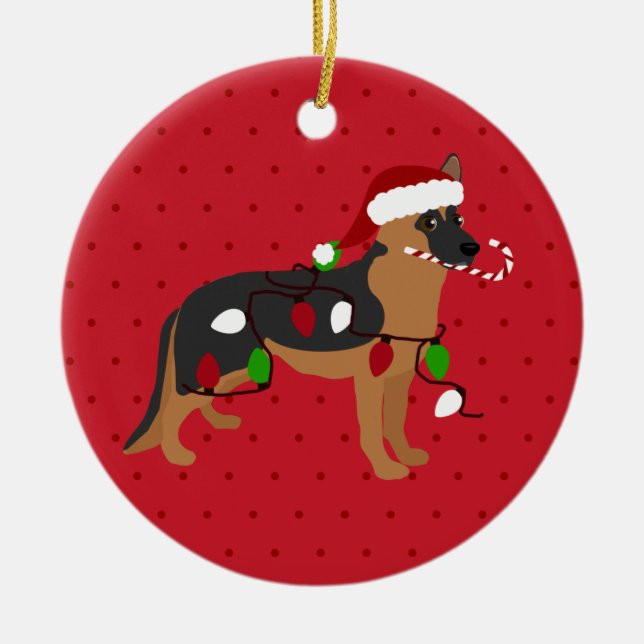 Ornamento De Cerâmica German shepherd de Natal bonito (Frente)