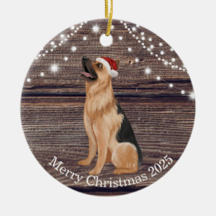 Ornamento De Cerâmica German shepherd de Papai Noel