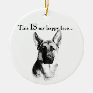 Ornamento De Cerâmica German shepherd de rosto feliz