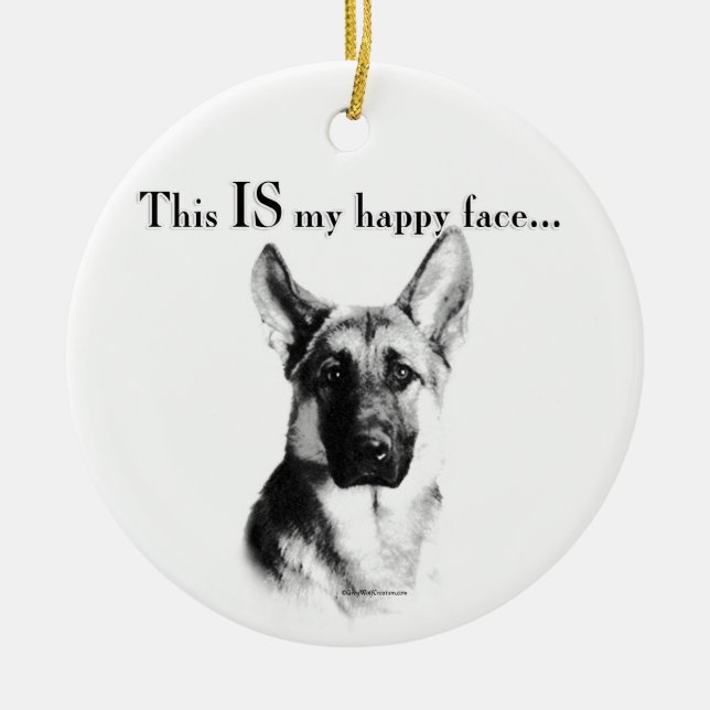 Ornamento De Cerâmica German shepherd de rosto feliz (Frente)