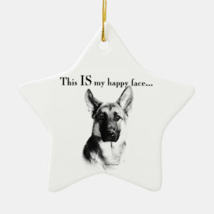 Ornamento De Cerâmica German shepherd de rosto feliz