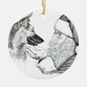 Ornamento De Cerâmica German shepherd e Papai Noel