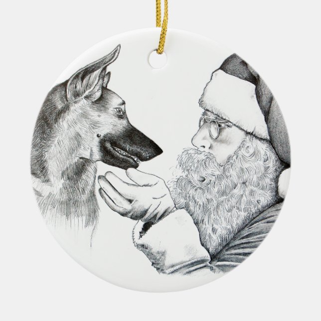 Ornamento De Cerâmica German shepherd e Papai Noel (Frente)