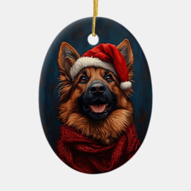 Ornamento De Cerâmica German shepherd em um Chapéu Santa (Frente)