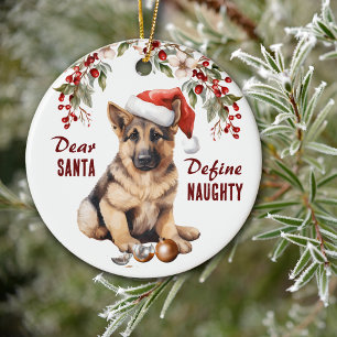 Ornamento De Cerâmica German shepherd Engraçado Definição de Natal Malva