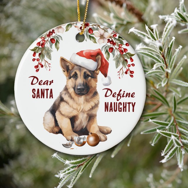 Ornamento De Cerâmica German shepherd Engraçado Definição de Natal Malva (Criador carregado)