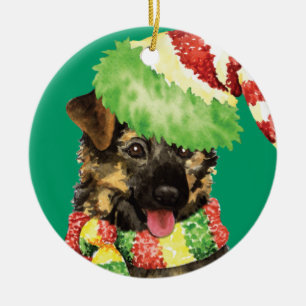 Ornamento De Cerâmica German shepherd feliz de Howliday