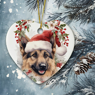Ornamento De Cerâmica German shepherd Holly Wreath Natal