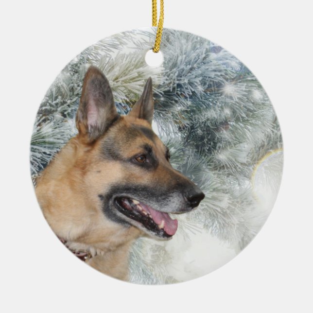 Ornamento De Cerâmica German shepherd Natal (Frente)
