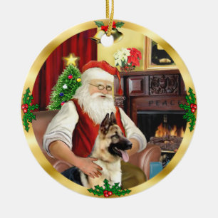 Ornamento De Cerâmica German shepherd papai noel nº 13