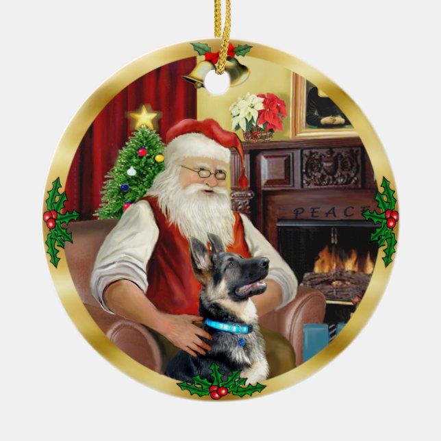 Ornamento De Cerâmica German shepherd papai noel nº 15 (Frente)