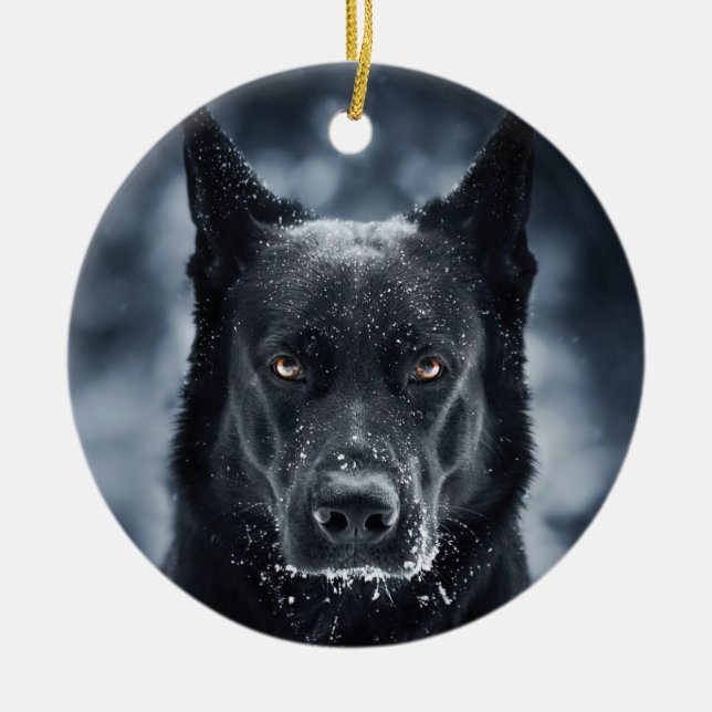 Ornamento De Cerâmica German shepherd Preto (Frente)