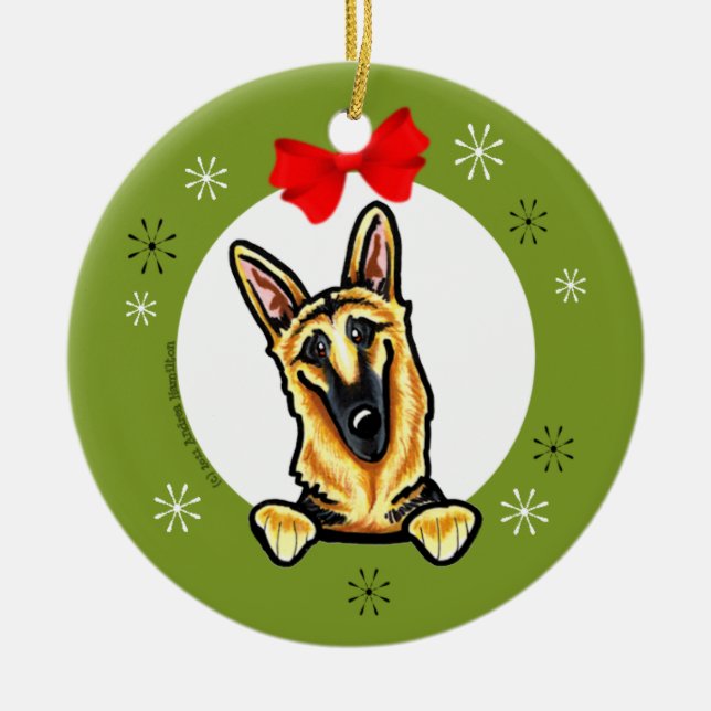 Ornamento De Cerâmica German shepherd preto clássico de Natal (Frente)