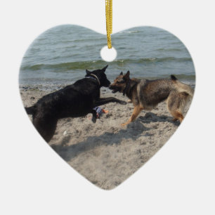 Ornamento De Cerâmica German shepherd preto da laca