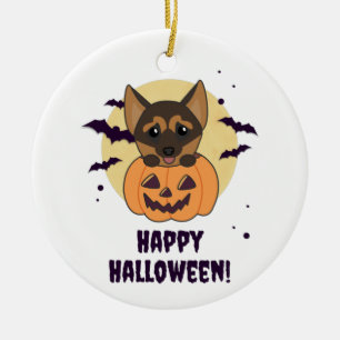 Ornamento De Cerâmica German shepherd Pumpkin Ceram Feliz Halloween Cera