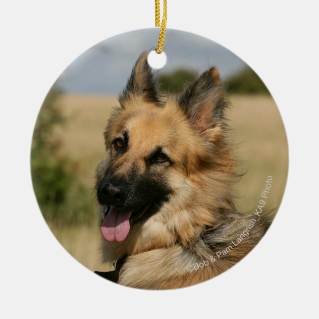 Ornamento De Cerâmica German shepherd que cola a língua para fora (Frente)