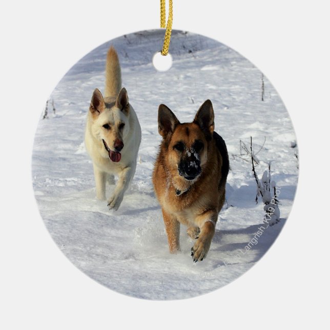 Ornamento De Cerâmica German shepherd que funcionam na neve (Frente)