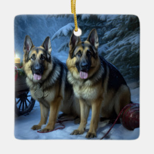 Ornamento De Cerâmica German shepherd Snowy Sleigh Decoração de Natal