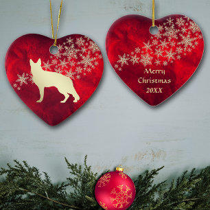 Ornamento De Cerâmica German shepherd Vermelho Dourado Floco de Neve