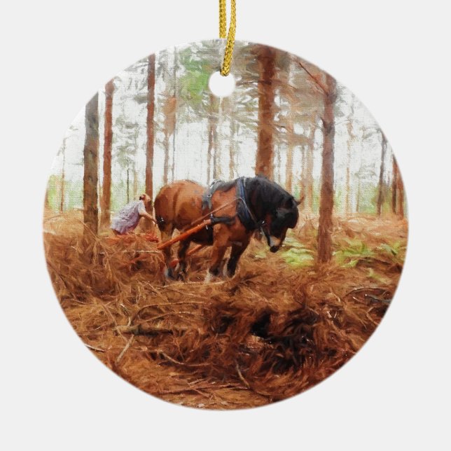 Ornamento De Cerâmica Giant Gentil - Rascunho dos Registros de Cavalo na (Frente)