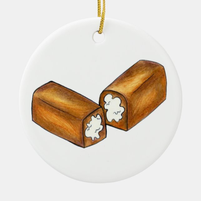 Ornamento De Cerâmica Gift de Comida de bolinho de bolinho cheio de crem (Frente)