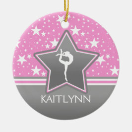 Ornamento De Cerâmica Ginástica entre as estrelas no rosa com SEU NOME