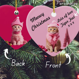 Ornamento De Cerâmica Ginger Cat Lover no Pink Christmas Sweet Heart