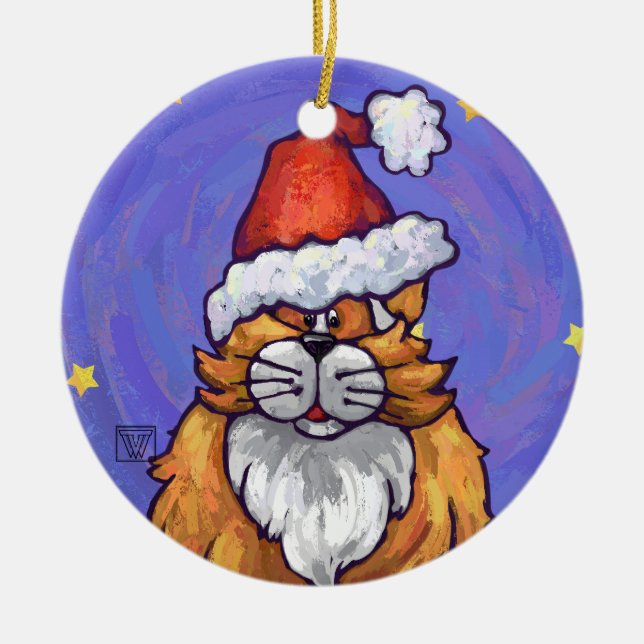 Ornamento De Cerâmica Ginger Cat Natal (Frente)