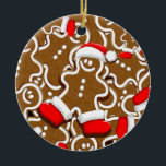 Ornamento De Cerâmica Gingerbird Man Christmas Papai Noel<br><div class="desc">Feliz Natal e Festivo,  Gingerbird Man Cookie com Papai Noel Red Beanie e Boots Happy e Vetor Sorridente isolado em branco. Vetor Original Hi Resolution/Hi Quality Graphic Art Design Copyright BluedarkArt The ChameleonArt.</div>