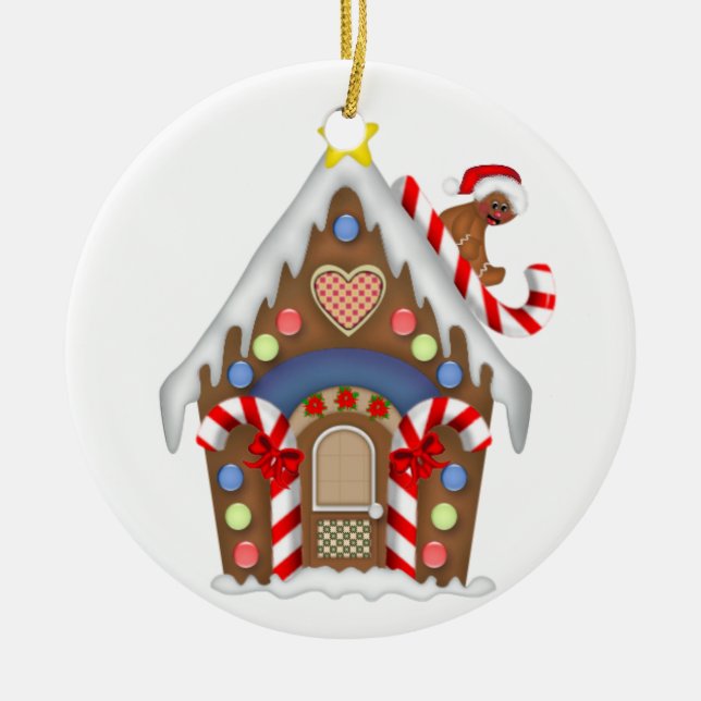 Ornamento De Cerâmica Gingerbread House  (Frente)
