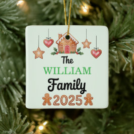 Ornamento De Cerâmica Gingerbread House Family Name 2025 Christmas