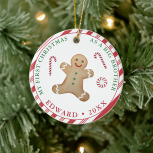 Ornamento De Cerâmica Gingerbread Man 1st Christmas As A Big Brother