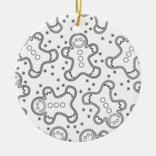Ornamento De Cerâmica Gingerbreads de Natal, preto e branco