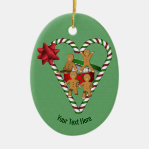 Ornamento De Cerâmica Gingercake Cookies Candy Cane Heart Personalizado