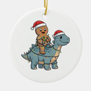 Ornamento De Cerâmica Gingerpão Andando Papais noeis De Dinossauro Natal