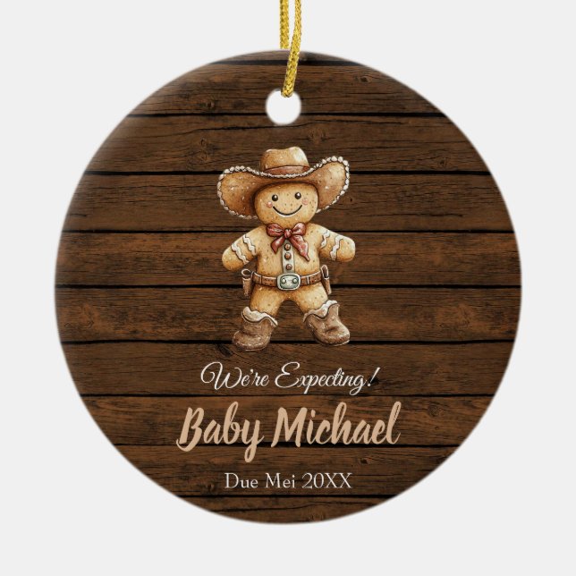 Ornamento De Cerâmica Gingerpão de madeira russo que esperamos. (Frente)