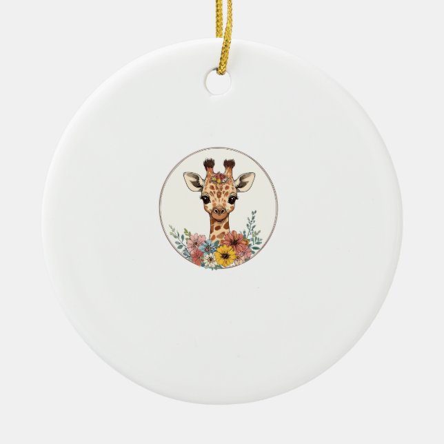 Ornamento De Cerâmica Girafa Adorável Com Flores (Frente)