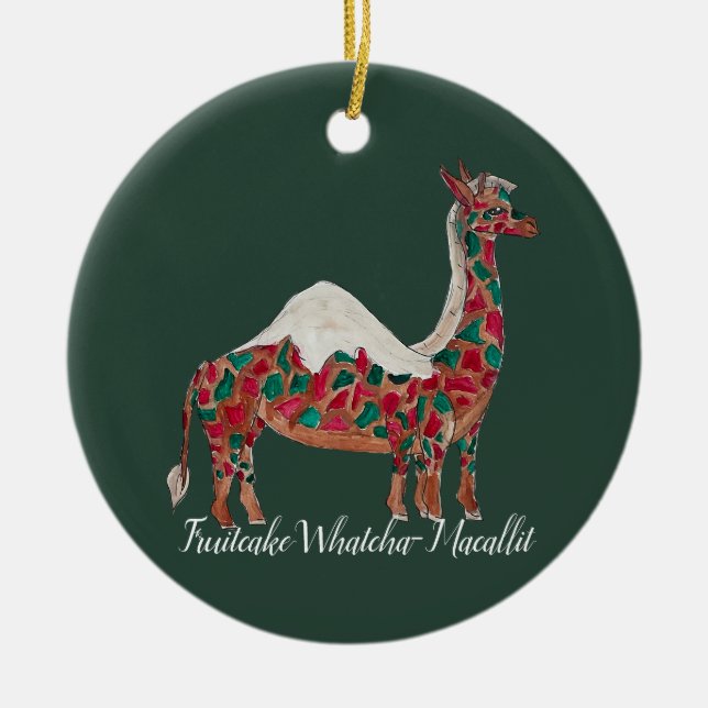 Ornamento De Cerâmica Girafa/camelo do bolo de frutas de Natal (Frente)