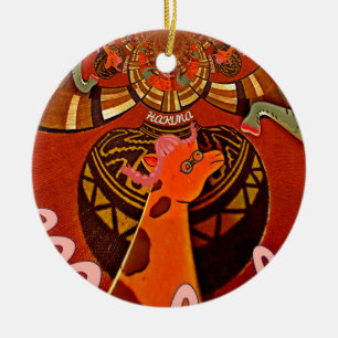 Ornamento De Cerâmica Girafa com duas obras de rabo de cavalo