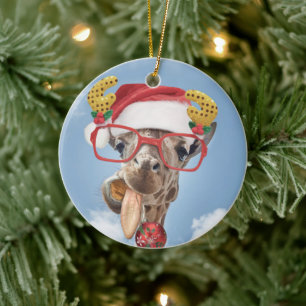 Ornamento De Cerâmica Girafa de Natal