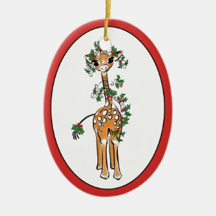Ornamento De Cerâmica Girafa de Natal bonita desenhando a terra verde ve